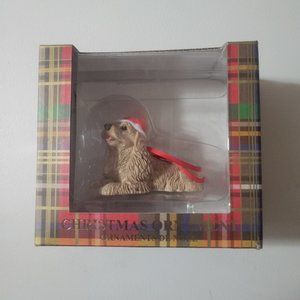 Sandcast-Golden Retriever Dog W/Santa Hat Christmas Ornament NIB